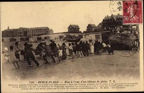 Ak Berck Plage Pas de Calais, Mise a l'eau d'un bateau de peche