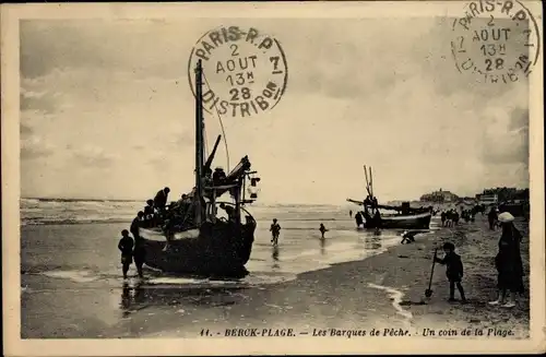 Ak Berck Plage Pas de Calais, Les Barques de Peche, Un coin de la Plage