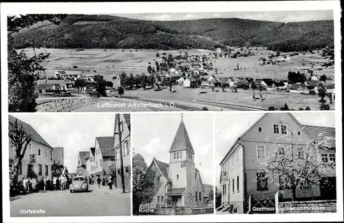 Ak Affolterbach Wald Michelbach im Odenwald, Gesamtansicht, Kirche, Gasthaus z. goldenen Hirschen