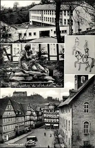 Ak Spangenberg in Hessen, Marktplatz und Schlossberg, Statue, Gebäude