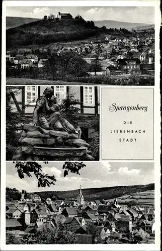 Ak Spangenberg in Hessen, Gesamtansicht, Statue