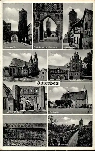 Ak Jüterbog im Kreis Teltow Fläming, Dammtor, Nikolaikirche, Rathaus, Stadtmauer, Marienkloster