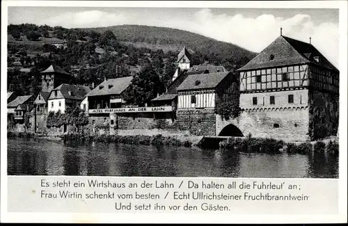 Ak Dausenau an der Lahn, Wirtshaus, Lahnpartie