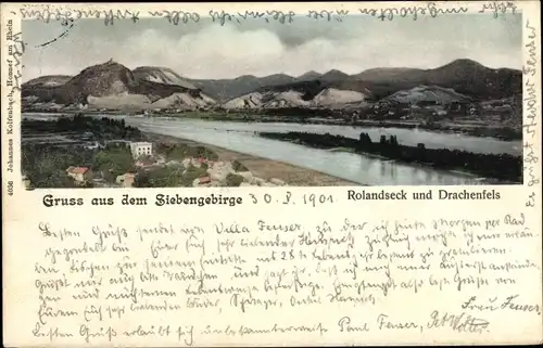 Ak Rolandseck Remagen am Rhein, Siebengebirge, Drachenfels, Gesamtansicht