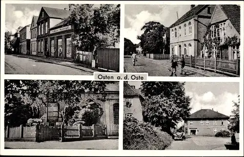 Ak Osten Oste Landkreis Cuxhaven, Kriegerdenkmal, Schule, Geschäftshaus