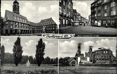 Ak Bottrop im Ruhrgebiet, Rathaus, Gladberger Straße, Zeche Prosper II, Stadtpark