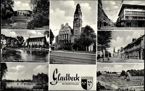 Ak Gladbeck Westfalen, Horsterstraße, Rathaus, Nordpark, Heimatmuseum, Hochstraße, Schwimmbad