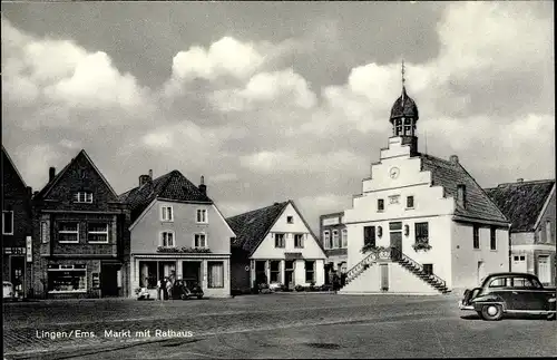 Ak Lingen im Emsland in Niedersachsen, Markt, Rathaus