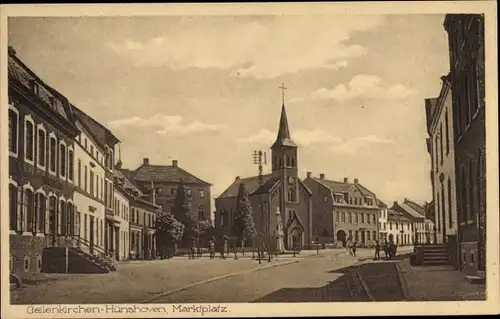 Ak Hünshoven Geilenkirchen in Nordrhein Westfalen, Marktplatz, Kirche