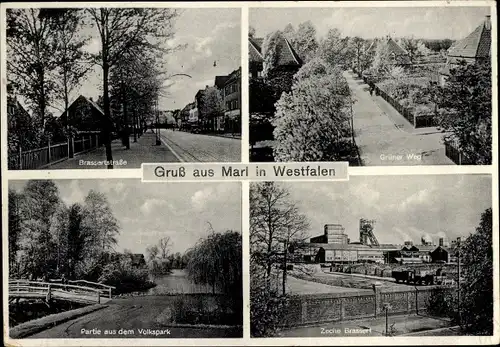 Ak Marl im Ruhrgebiet, Brassertstraße, Volkspark, Zeche Brassert, Grüner Weg