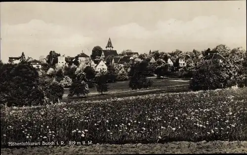 Ak Buoch Remshalden Baden Württemberg, Blick auf Ortschaft mit Blumenwiese