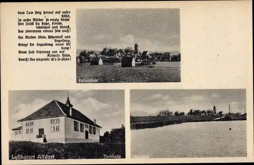 Ak Alfdorf in Württemberg, Teilansicht, Turnhalle, Seepartie, Gedicht