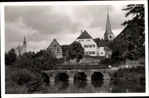 Ak Neckarelz Mosbach am Odenwald, Teilansicht mit Kirche