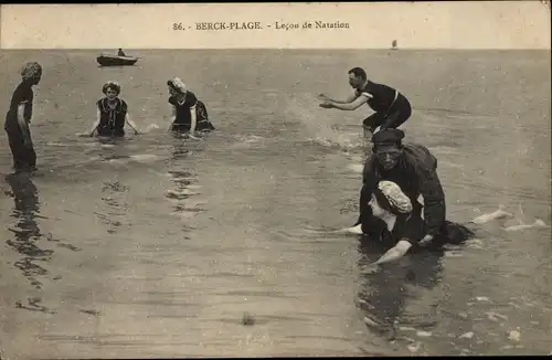 Ak Berck Plage Pas de Calais, Lecon de Natation