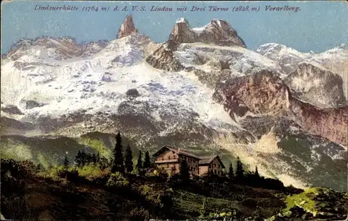 Ak Tschagguns in Vorarlberg, Lindauer Hütte, Drei Türme