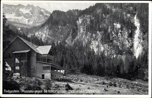 Ak Bad Gastein Badgastein in Salzburg, Prossau gegen die Hölltorspitzen, Schleierfall