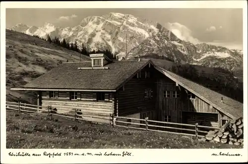 Ak Berchtesgaden, Skihütte am Rossfeld mit Hohem Göll