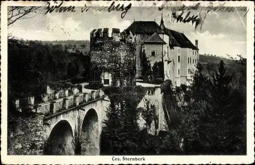 Ak Český Šternberk Böhmisch Sternberg Mittelböhmen, Schloss, Brücke