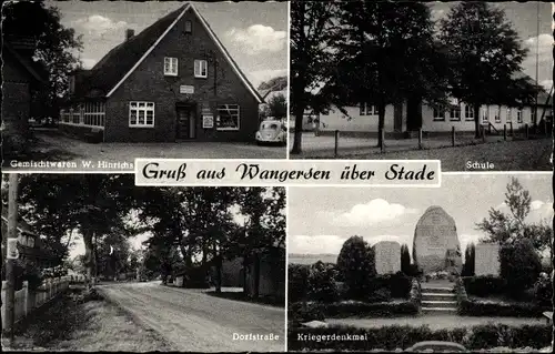 Ak Wangersen Ahlerstedt Kreis Stade in Niedersachsen, Kriegerdenkmal, Dorftstraße, Schule