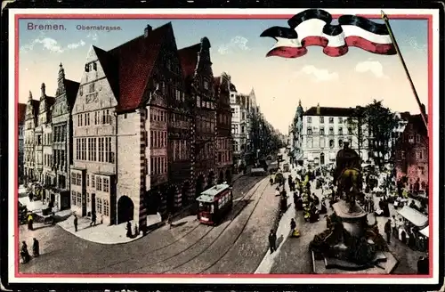 Fahnen Passepartout Ak Hansestadt Bremen, Obernstraße