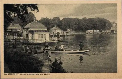 Ak Darmstadt in Hessen, Schwimmanstalten am Woog