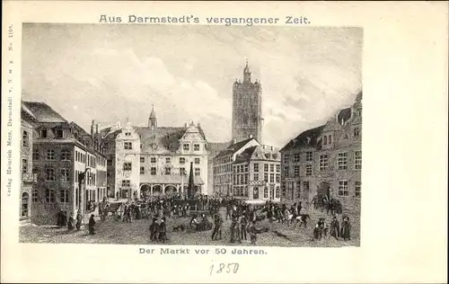 Ak Darmstadt in Hessen, Markt vor 50 Jahren