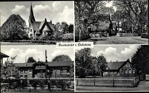 Ak Brokstedt in Schleswig Holstein, Kirche, Partie am Bahnhof