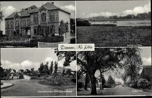 Ak Dannau in Schleswig Holstein, Schule, Geschäftshaus, Seepartie