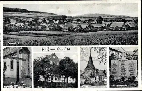 Ak Almstedt Sibbesse in Niedersachsen, Kriegerdenkmal, Mahnmal der Ostdeutschen, Schule, Kirche