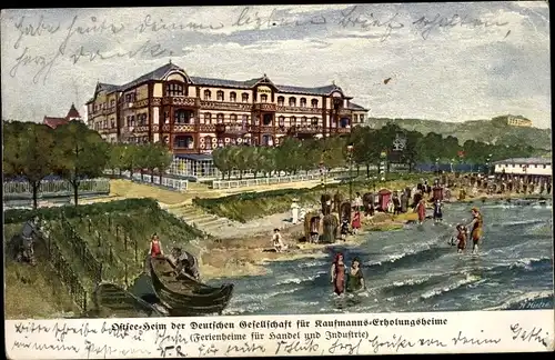 Künstler Ak Ostseebad Ahlbeck Heringsdorf auf Usedom, Ostsee Heim der DG f. Kaufmanns Erholungsheime