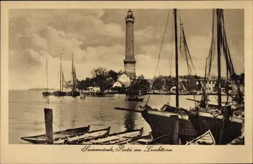 Ak Świnoujście Swinemünde Pommern, Partie am Leuchtturm