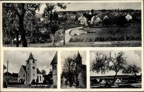 Ak Windischbuch Boxberg in Baden, Seehof, Evangelische und katholische Kirche, Totalansicht