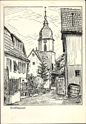 Ak Großheppach Weinstadt in Württemberg, Teilansicht der Ortschaft mit Kirche
