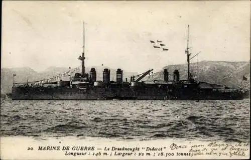 Ak Französisches Kriegsschiff, Diderot, Dreadnought, Marine de Guerre