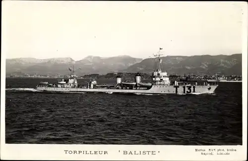 Ak Französisches Kriegsschiff, Baliste, T 131, Torpilleur
