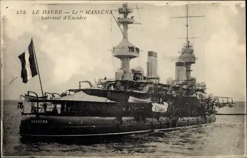 Ak Le Havre Seine Maritime, Französisches Kriegsschiff, Massena, Cuirasse d'Escadre