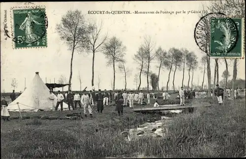 Ak Écourt Saint Quentin Pas de Calais, Manoeuvres de Pontage par le 3 Genie