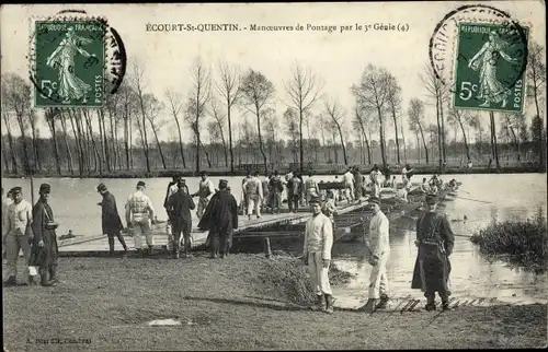 Ak Écourt Saint Quentin Pas de Calais, Manoeuvres de Pontage par le 3 Genie