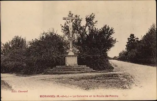 Ak Morannes Maine et Loire, Le Calvaire, La Route de Pendu