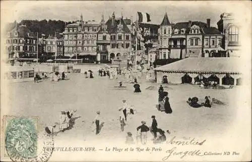 Ak Trouville sur Mer Calvados, La Plage, La Rue de Paris