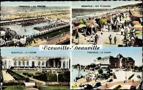 Ak Trouville sur Mer Calvados, Deauville, Les Planches, Le Casino, La Piscine