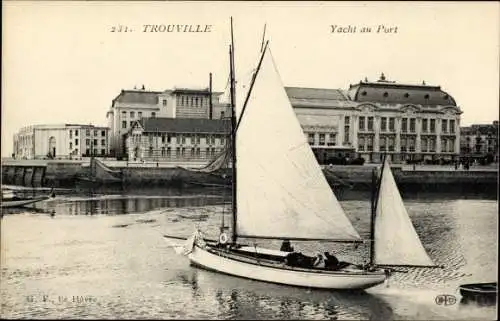 Ak Trouville Calvados, Yacht au Port, Segelpartie