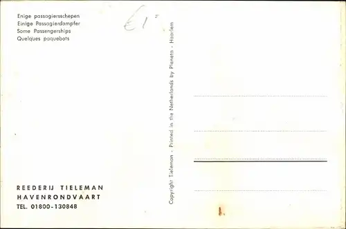 Ak Einige Passagierdampfer, Reederij Tieleman