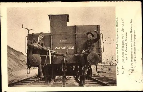 Ak Bremen, Photo Wettberwerb, Eisenbahn, Wagon Wanderslust, In den Bergen v. Uphusen, Nr. 17