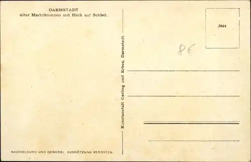 Künstler Ak Darmstadt in Hessen, Alter Marktbrunnen, Schloss