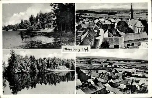Ak Plößberg Selb im Fichtelgebirge Oberfranken, Gesamtansicht, Kirche, Vogelschau
