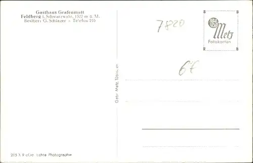 Ak Feldberg im Schwarzwald, Gasthaus Grafenmatt