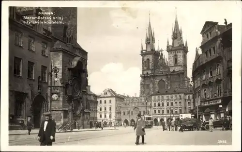 Ak Praha Prag Tschechien, Staromestsky Orloj s Tynskym kostelem, Kirche, Markt