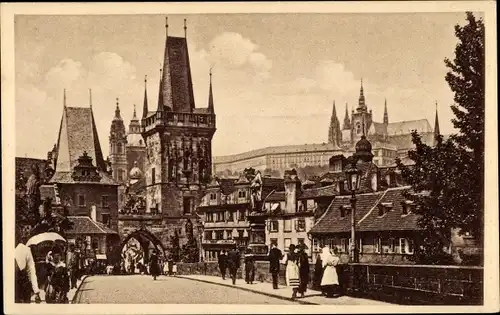 Foto Praha Prag Tschechien, Stadtpartie, Brücke, Kirchturm