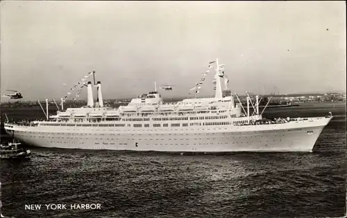Ak Flagship SS Rotterdam, New York Harbour, Holland America Line
